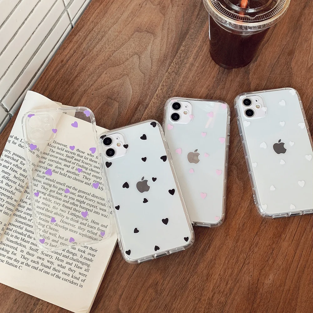 

Cartoon Polka Dot Phone Case For Apple iphone 11 Pro Max X XS Max XR 7 8 Plus SE 2020 Soft TPU Cover Cute Love Heart Clear Coque