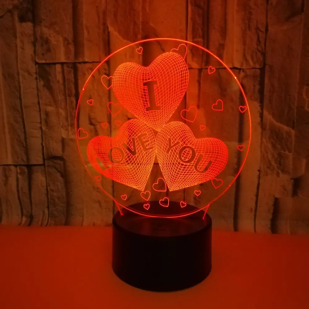 Романтический 3D светильник в форме сердца, светодиодный ночник, декоративная настольная лампа, подарок для жены на День святого Валентина