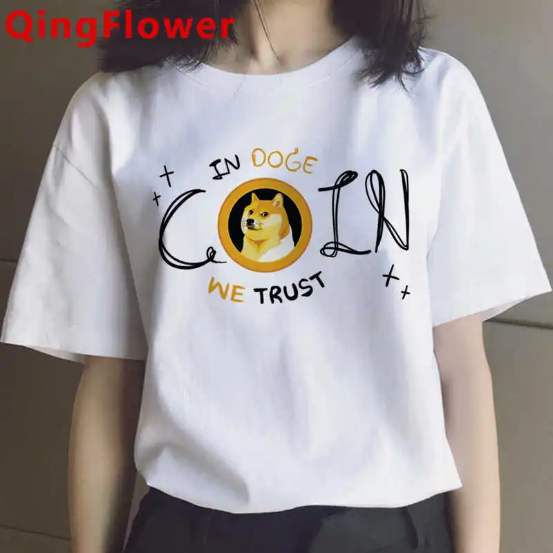 

Летняя футболка Dogecoin to the Moon, Мужская Уличная одежда в японском стиле Харадзюку, kawaii, белая футболка, kawaii