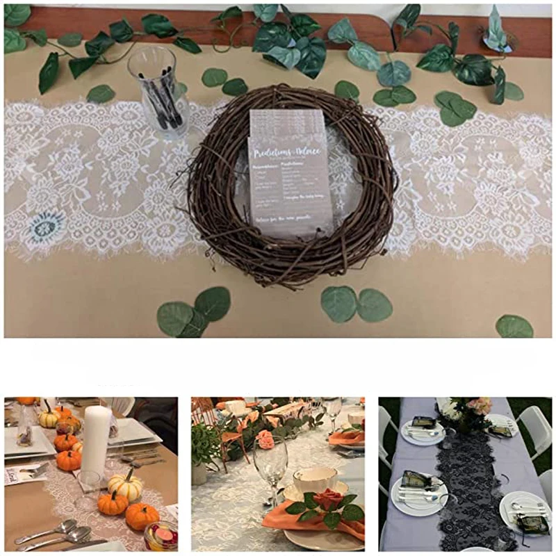 

Floral Lace Table Runner White Table Cover Chair Sash For Banquet Baptism Wedding Party Dining Room Tablecloth Decor 36*300cm/pc