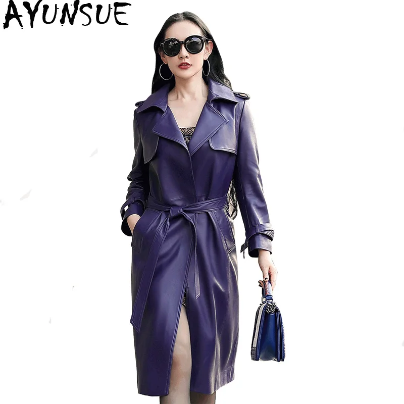 

AYUNSUE Leather Jacket Spring Autumn Jacket Women Genuine Sheepskin Coat Female Jacket Long Windbreaker Chaqueta Mujer 19C08-23