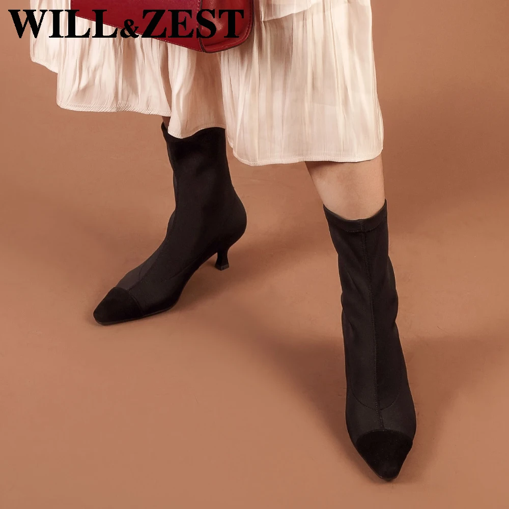 Will &amp Zest/черные ботинки чулки эластичная обувь на высоком каблуке-шпильке