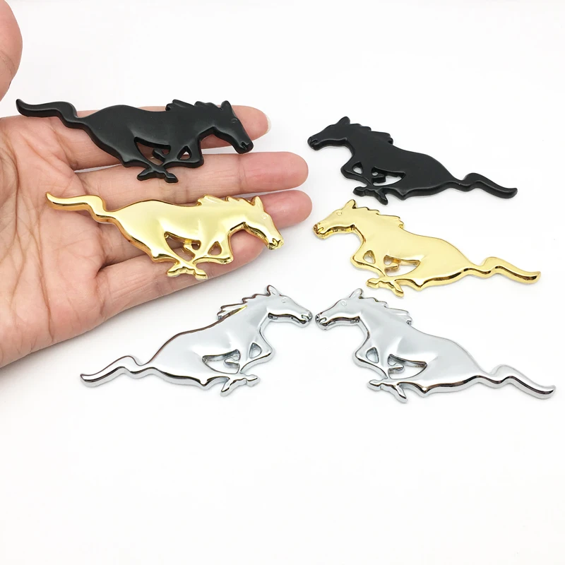 

Car styling 2pcs 3D metal Running Horse Emblem Badge Car Sticker For Ford Mustang Shelby GT Rear Trunk car Decoration
