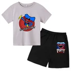 Детская футболка и спортивные штаны Huggy Wuggy, модные хлопковые топы с круглым вырезом и короткими рукавами для мальчиков и девочек, одежда для игр с ужасами и маком