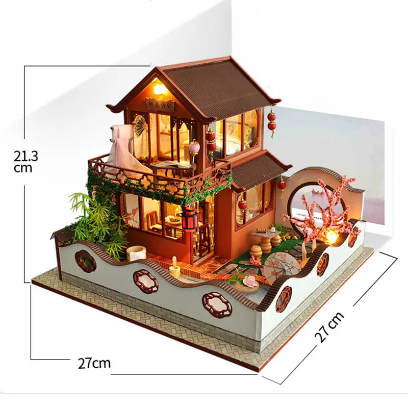 

New DIY Mini Peach Blossom Spring Dollhouse Chinese Ancient Style House Toys for Kids Christmas Birthday Gifts