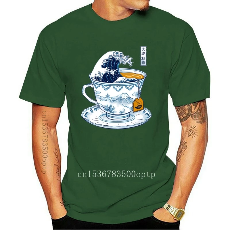 

New Great Kanagawa T Shirt For Men Japan Style Great Wave Tea Print Tops T-shirts Cotton Clothing Casual Father Short Sleeve Tee