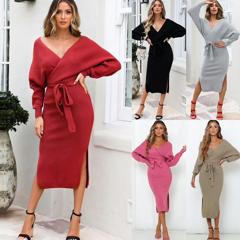 

2020 Spring Summer New Style WOMEN'S Dress Slim Fit Fashion Sweater Jersey Dress