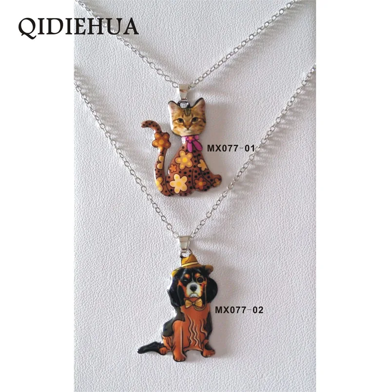Модное разноцветное ожерелье из эмалированного сплава с подвеской в виде кота и