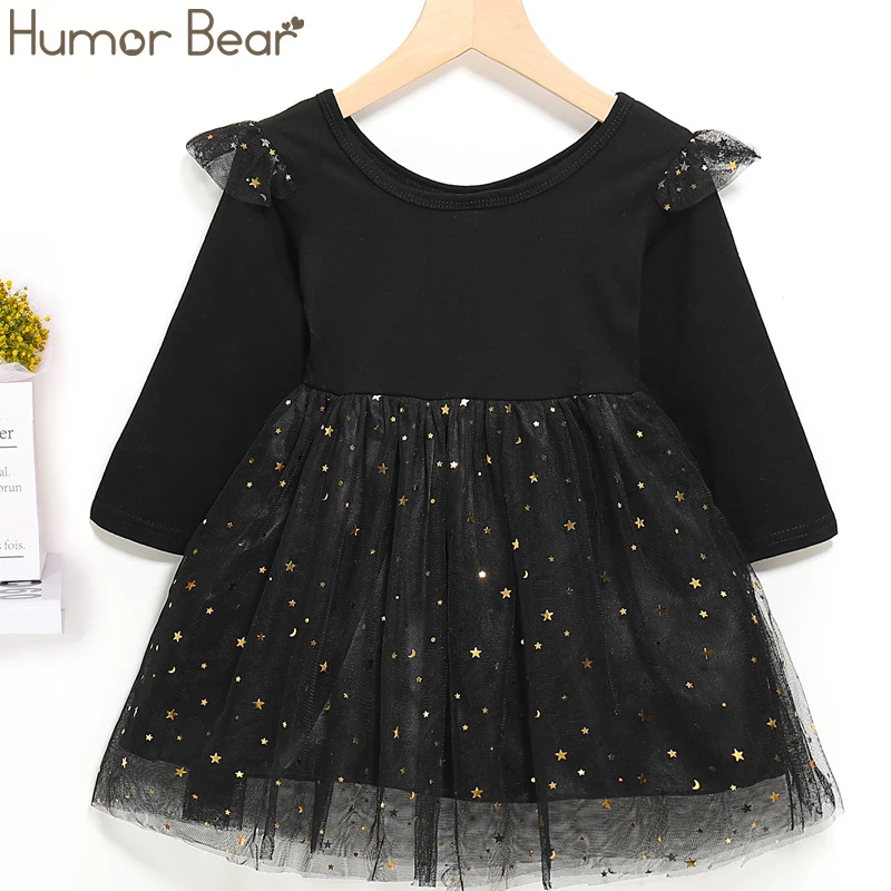 Humor Bear/платье для девочек; сезон весна-осень; Брендовое детское платье; кружевные вечерние платья принцессы с длинными рукавами и звездами для маленьких девочек