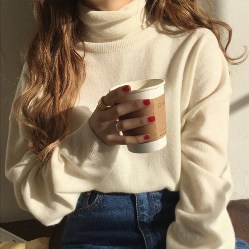 Женский пуловер с высоким воротом Woherb корейский милый вязаный свитер для девочек