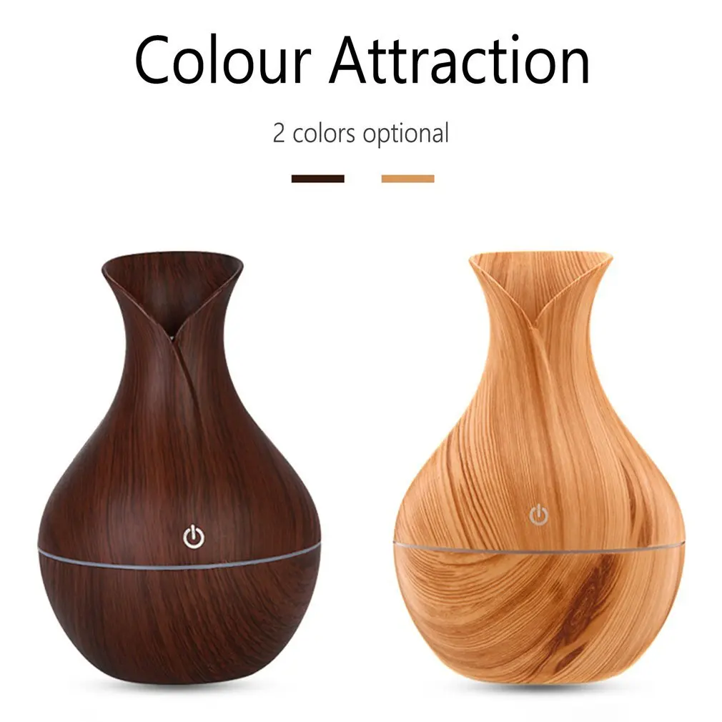

Car Wood Grain Humidifier Aromatherapy Machine Household Vase Air Purification Round Humidifier Brown