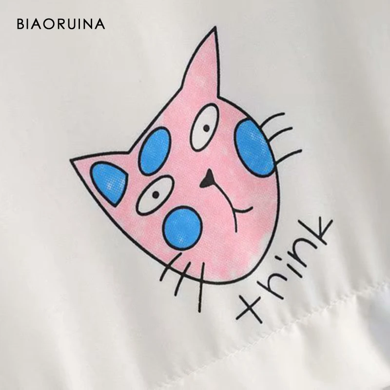 BIAORUINA, Женский Тренч с мультяшным принтом, Повседневный, длинный, с капюшоном, женский, солнцезащитный, свободный, верхняя одежда, корейский стиль, модные пальто