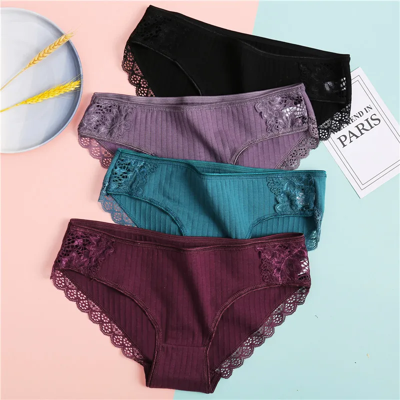 FINETOO M XL женские хлопковые трусы сексуальные кружевные низкая посадка для девочек