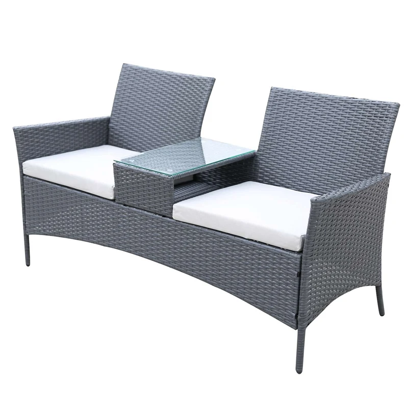 

Patio Wicker Loveseat With Build-in Coffee Table