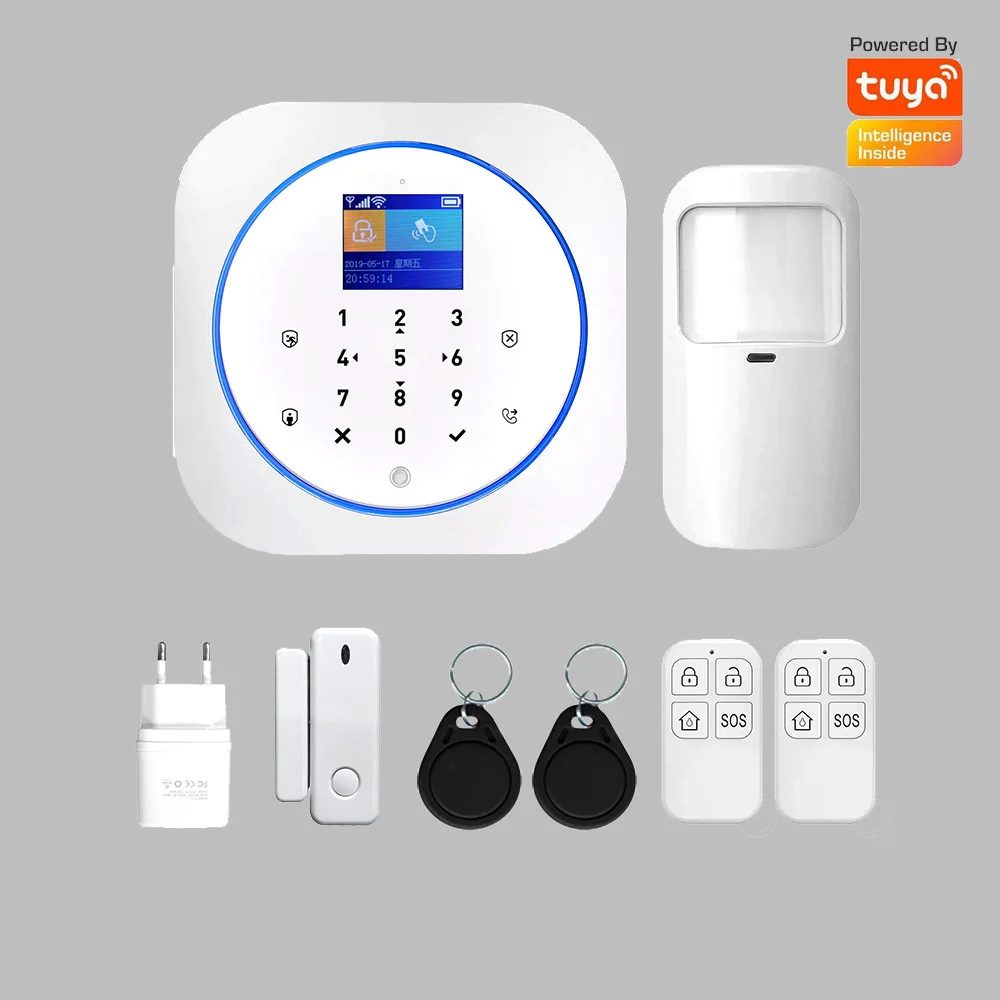 Home Security Alarm System GsmTuya WIFI Smart Life App Control Lcd Display Multi Language Pir Motion Door Open Alarm
