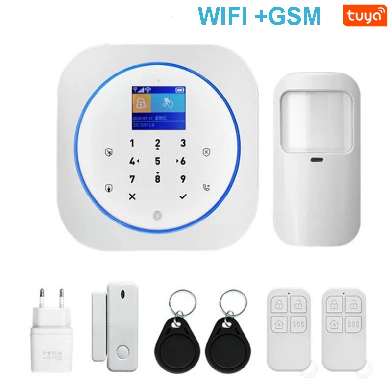 Smart WIFI GSM Home Security Alarm System with Touch Keyboard & Wireless IP Video Camera & Tuya Alexa Google Home APP Control