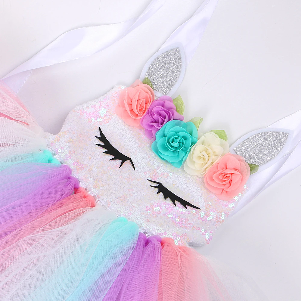 Платье с цветочным узором для девочек Единорог пастельных платье принцессы