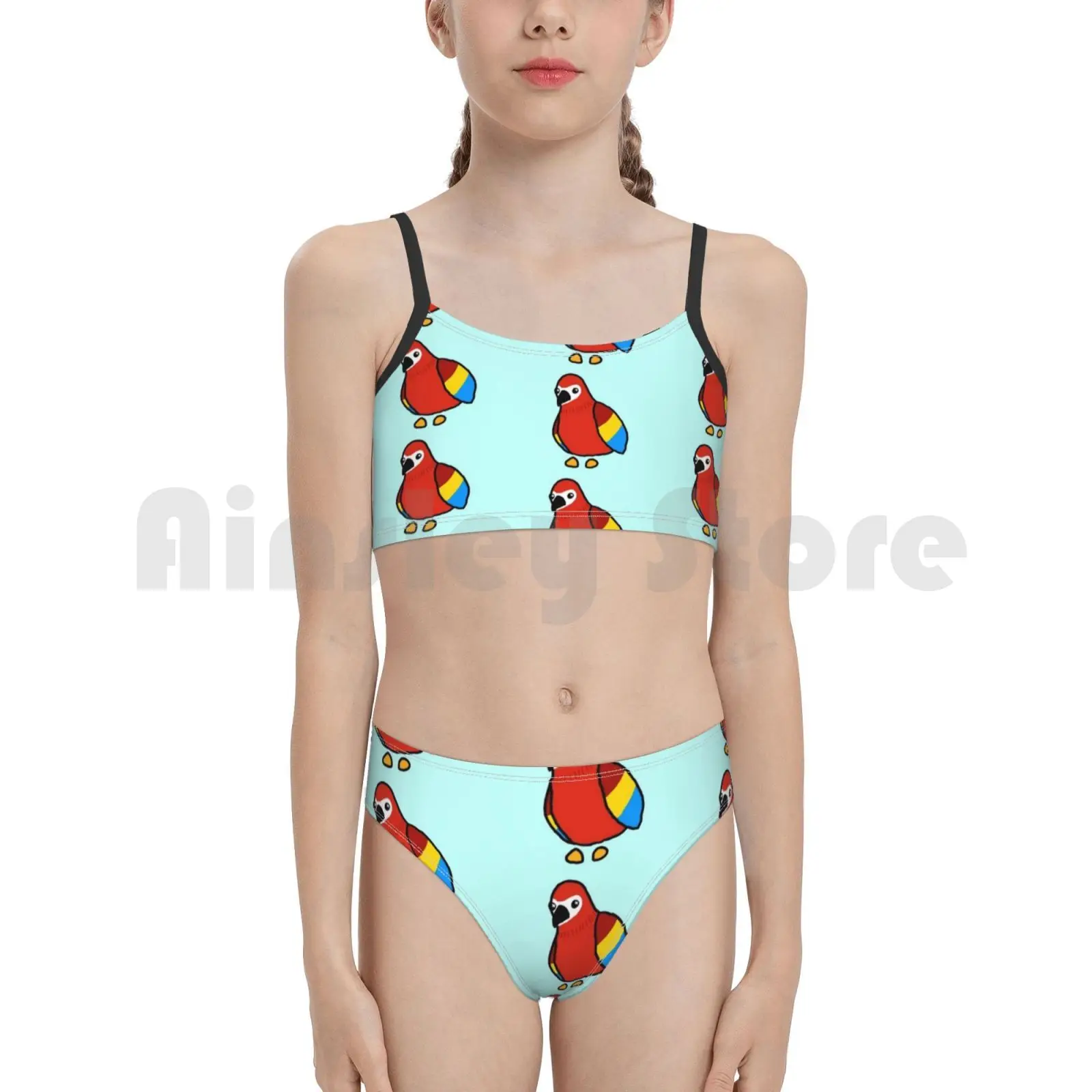 Cute Parrot Doodle Swimsuit Bikini Padded High Waist Adopt Me Parrots Kawaii Red Game | Женская одежда