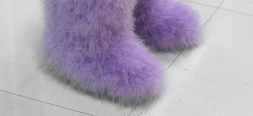 Purple 15CM ASILETO зимние сапоги женская обувь настоящей страусиной с мехом ботинки из плюша на плоской подошве Лыжная уличная 'eskimo' пушистая обувь, сапоги T553 - Цвет: Purple 15CM
