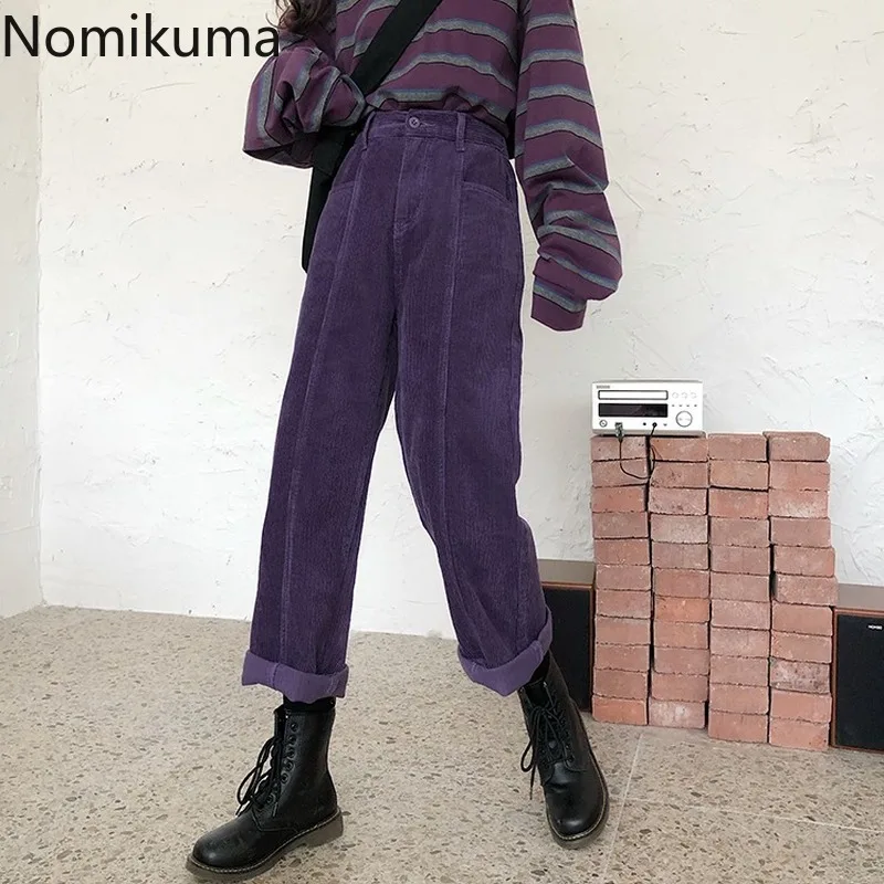 Женские винтажные вельветовые брюки Nomikuma фиолетовые однотонные повседневные