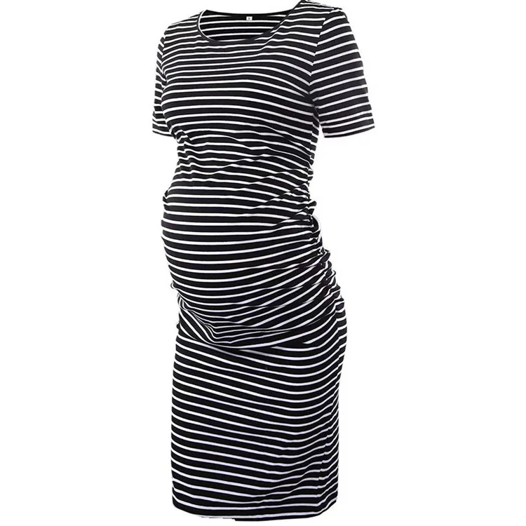 

2020 Pack of 3pcs Maternity Women Dress short sleeve Printed maternity dress Flattering Side Ruching Scoop Neck Pregnant Womens