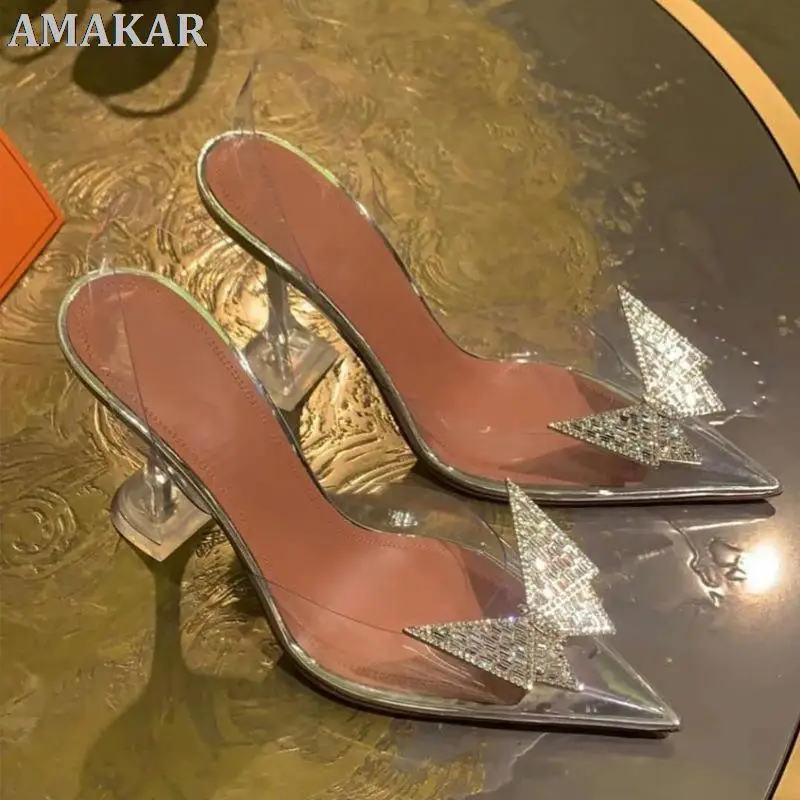 

Star style Crystal Butterfly Transparent Women Pumps Jelly Office Lady Shoes Summer Slingbacks High heels Wedding Bridal Shoes