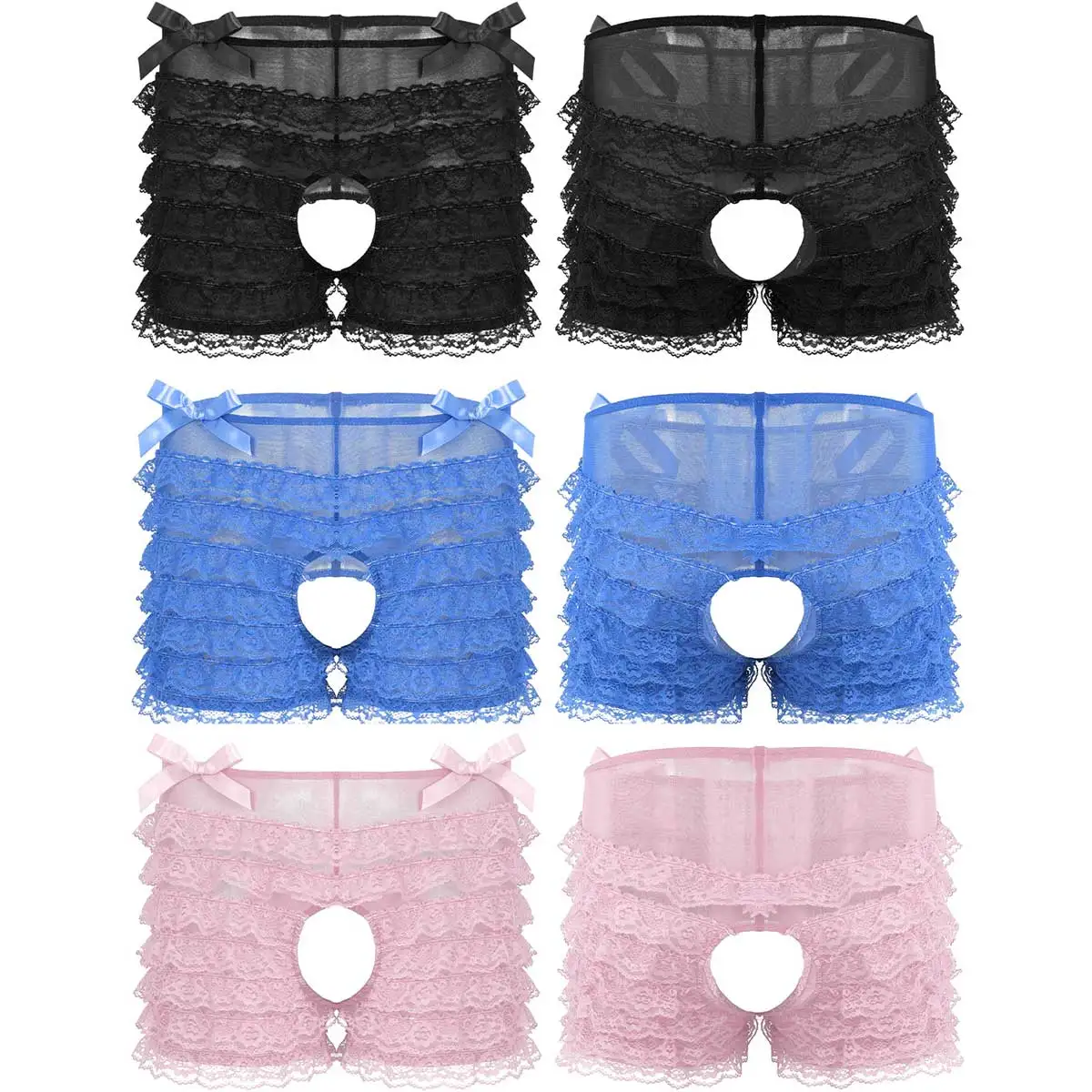 

Mens Sissy Floral Lace Lingerie Gay Pouch Sissy Panties Open Butt Crotchless Frilly Ruffled Lace Briefs Boxer Shorts Underwear
