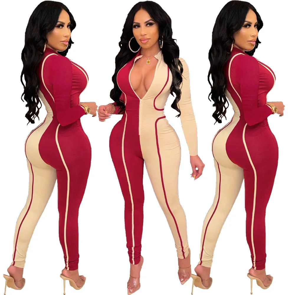 

Somoshein S-2xl Skinny Sexy Rompers Jumpsuit Women Front Zipper Long Sleeve Night Club One Piece Outfits Wholesale Dropshipping