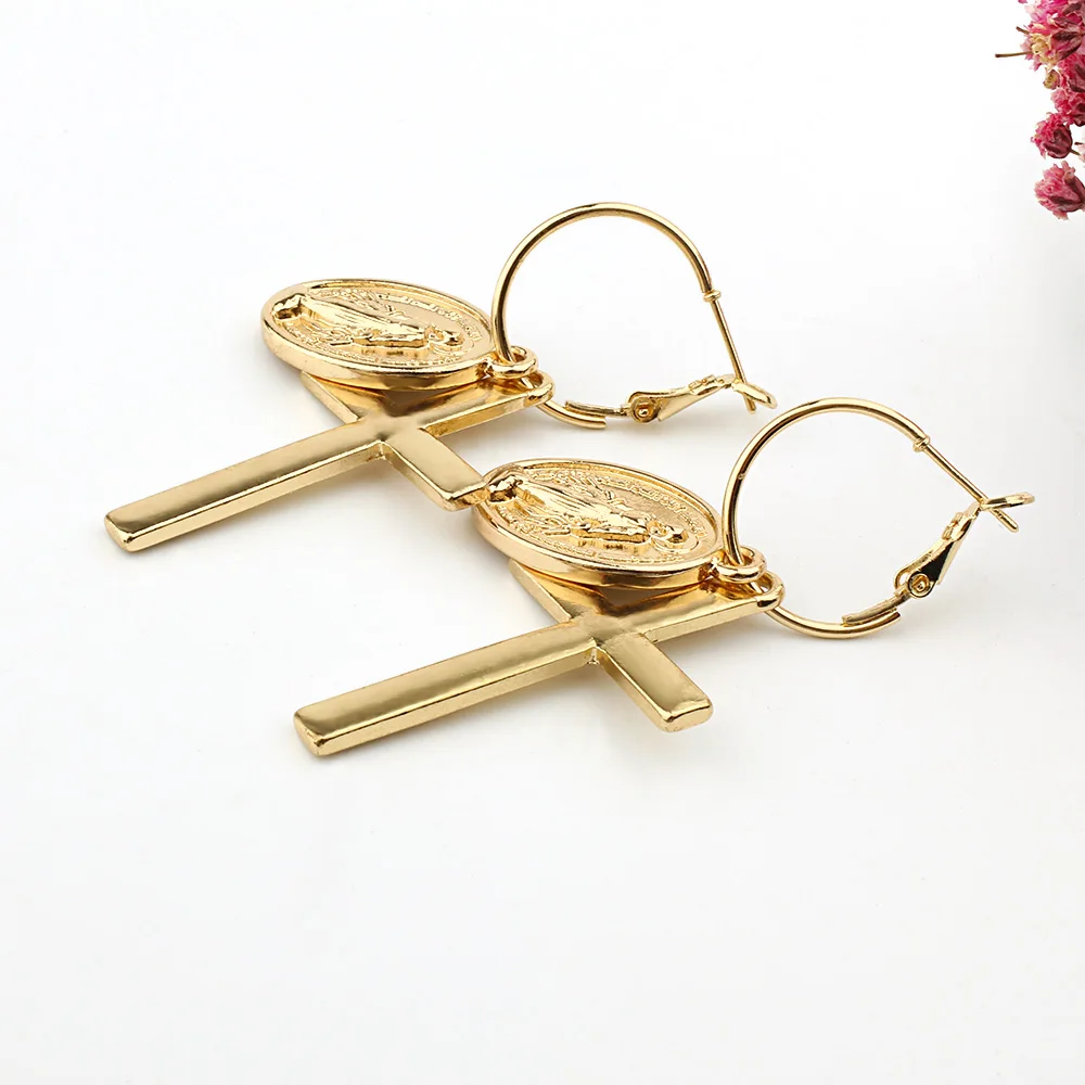 Женские серьги подвески с крестом из нержавеющей стали|Серьги-подвески| |