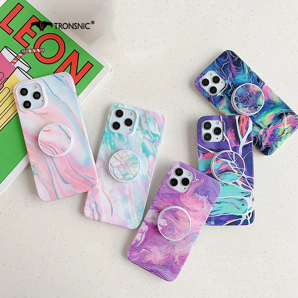 

Laser Marble Phone Case for iPhone 13 12 11 Pro Max XR Xs Max Soft Foldable Stand Glossy Luxury Cases for iPhone 7 8 Plus Purple