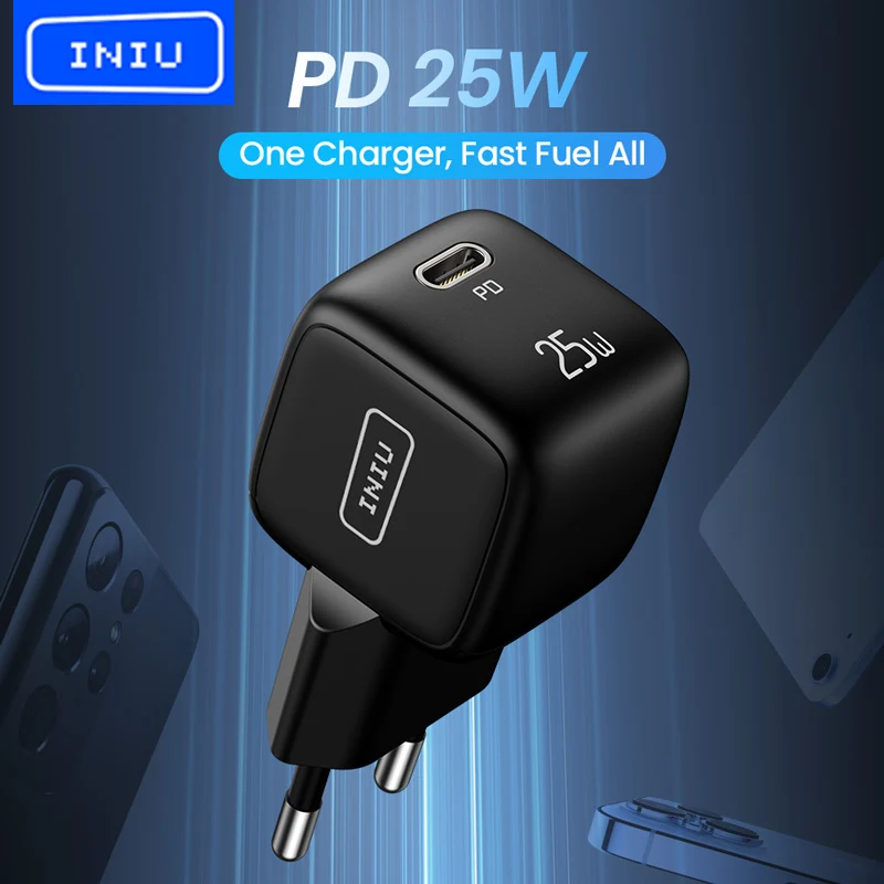 Зарядное устройство INIU 25 Вт USB Type-C, настенный адаптер для быстрой зарядки телефонов iPhone 13, 12, Samsung S21, S20, S10, Xiaomi mi 11, Huawei, iPad Pro - изображение