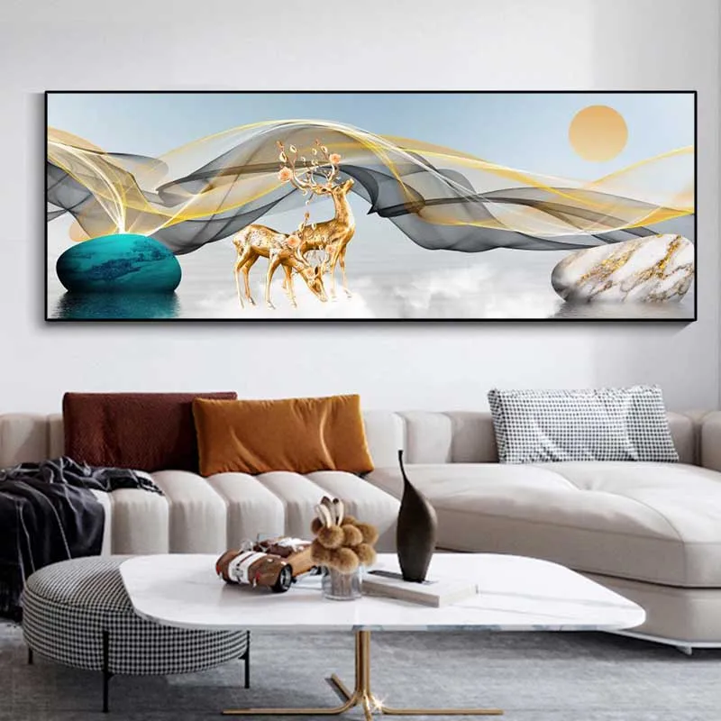 RELIABLI ART Канвасная картина &quotСкандинавская абстрактная Золотая черная лента&quot