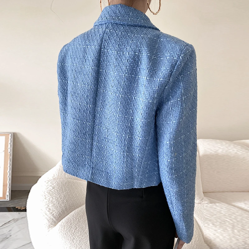 

TWOTWINSTYLE Casual Woolen Coat For Female Lapel Collar Long Sleeve Print Plaid High Waist Slimming Women's Coat Fashion New