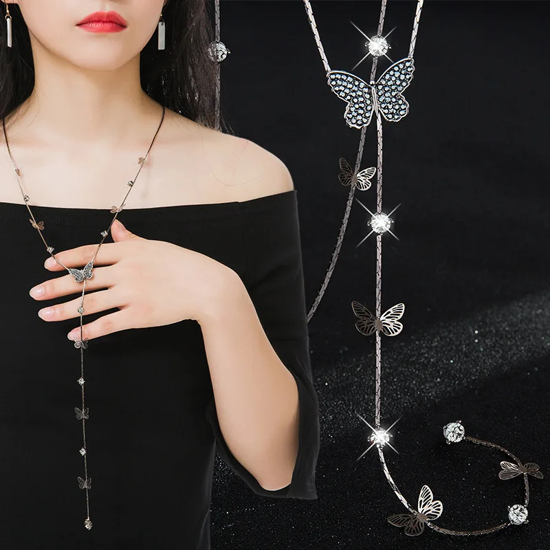 Ожерелье с хрустальной бабочкой и искусственным жемчугом женские ожерелья