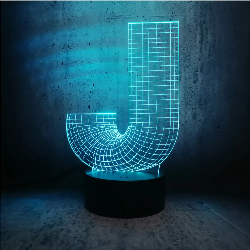 Новый 3D ночник Алфавит буквы J 7 цветов Изменение Настольная Светодиодная лампа USB