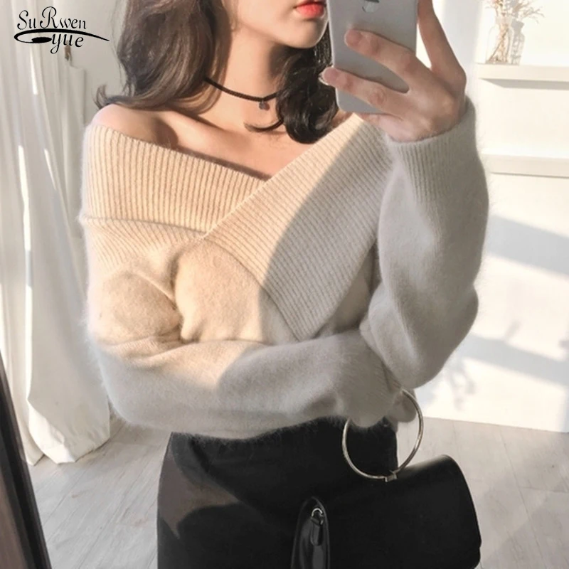 

Autumn Casual Office Sweater Korean V-neck Sexy Pullover Winter Solid Sweater Fashion Women Knitted Pull Femme Knitwear 17726