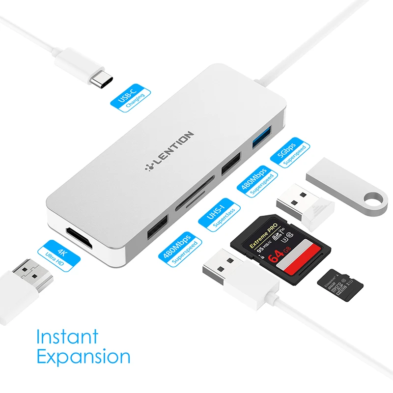 Концентратор USB C с 4K HDMI 3 A кардридер SD/Micro SD и зарядный адаптер для MacBook Pro 13/15/16
