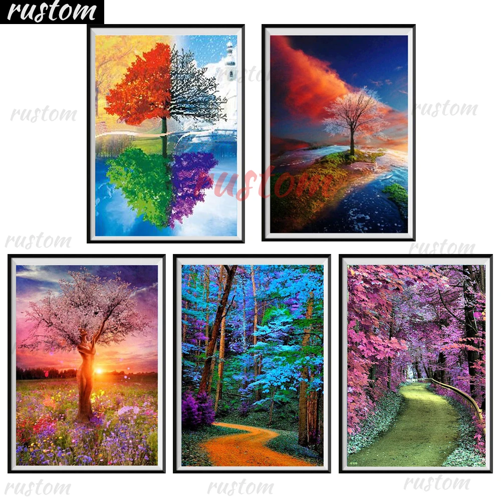 

forest mosaic pattern interior decoration painting 5D DIY reflection tree diamond embroidery tree rhinestone cross stitch Rustom