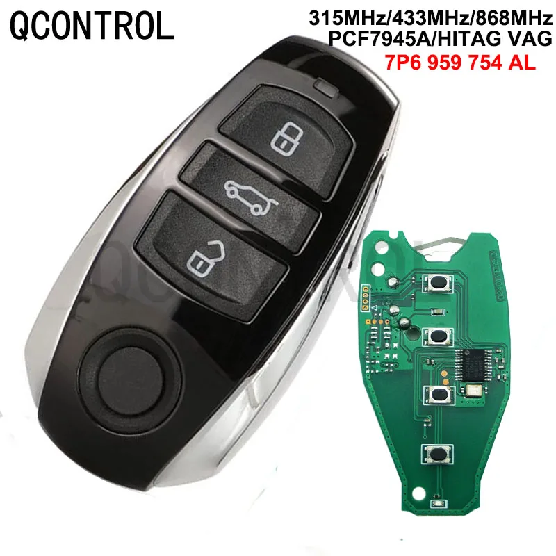 Умный пульт QCONTROL для Volkswagen Touareg 2011 2012 2013 2014 с чипом PCF7945 и аварийным ключом 7P6959754AL 315/433/868 МГц.