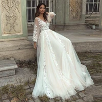 ivory elegant 2022 wedding dresses floor length lace vintage bride dress v neck puff long sleeve wedding gowns bohemian casament