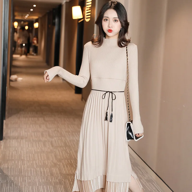 Вязаное весеннее платье для кормящих грудью Одежда беременных с длинными