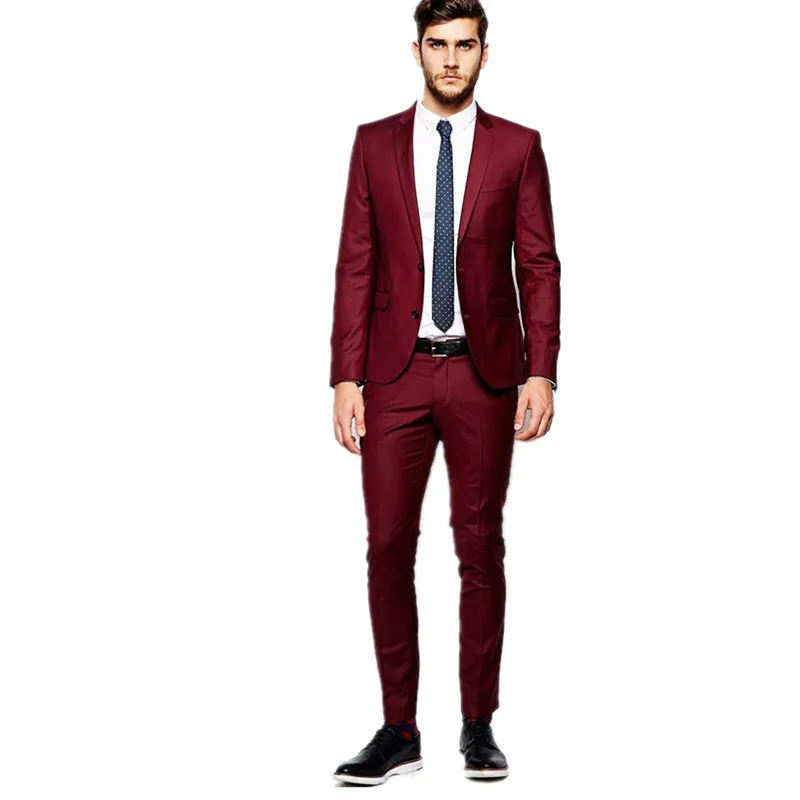 

New men's suit lapel custom tailored for two buttons red suit groom groom wedding suit men's suits costume homme