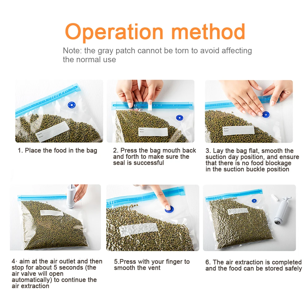 

20Pcs/Set Vacuum Seal Bags Reusable Food Storage Bag Kits With Hand Pump Bag Sealing Clips Food Wrap For Food Storage Freezing