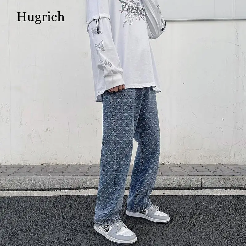 Джинсы мужские мешковатые с цветочным принтом брендовые дизайнерские брюки из