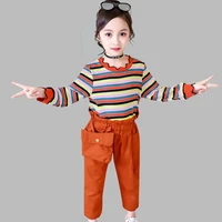 kids clothes colorful striped t shirts pants 2pcs clothes for girls high waist girls clothing sets autumn girls casual suits