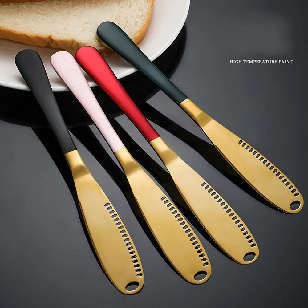

Multifunction Stainless Steel Butter Knife with Hole Cheese Dessert Jam Knife Cutlery Tool Kitchen Toast Bread Knife Tableware