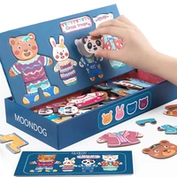 wooden magnetic puzzle 5 themes bear family dress show magic box clothing shapes colors matching 3d puzzles kids learning toys