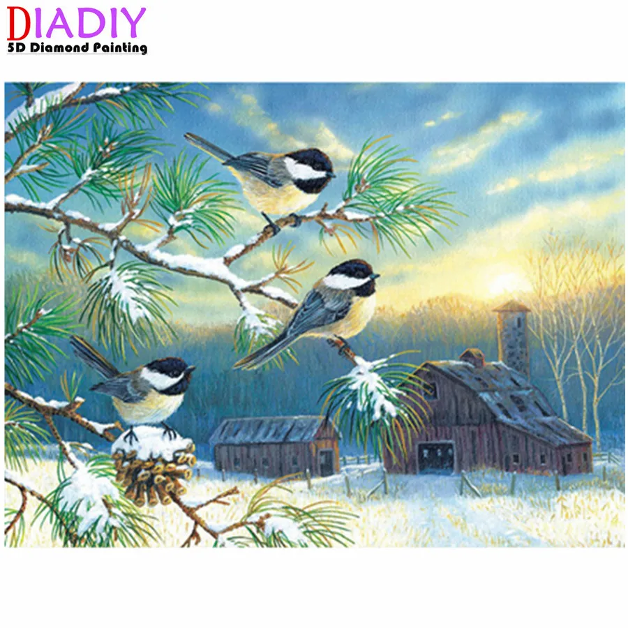 

Diamond painting cross stitch kit square diamond snowy bird DIY handmade gift mosaic embroidery home decoration