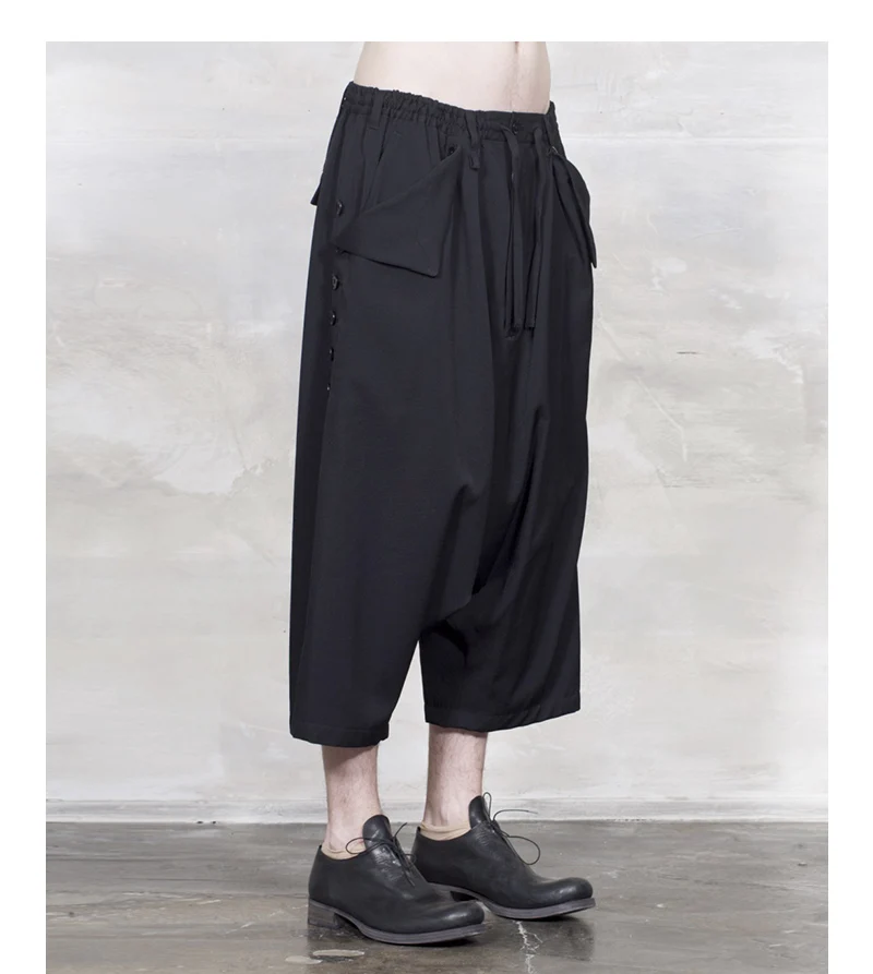 Брюки-шаровары мужские черные с застежкой сбоку | Мужская одежда