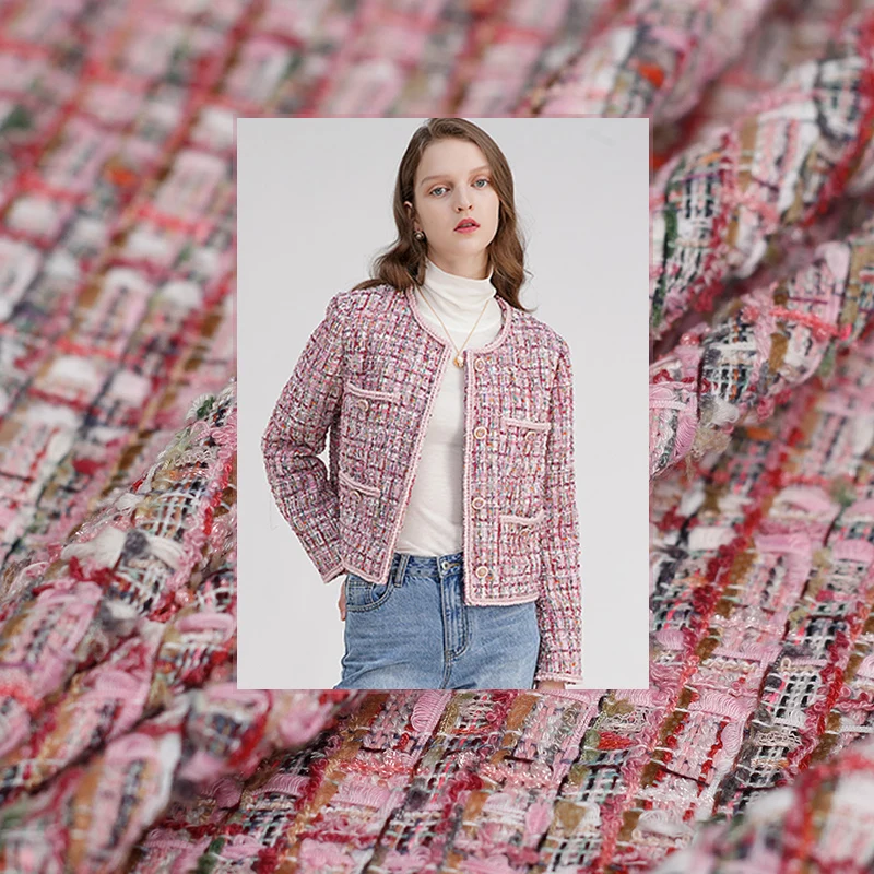 Перламутровый шелк Франция красный розовый Твид ткани осенний пиджак платье